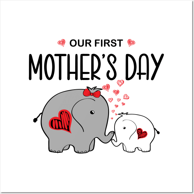 Cute Matching Our First Mother's Day Elephants Wall Art by ArtedPool